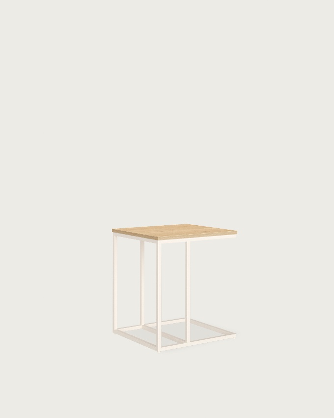 Table d'appoint Zenit basse avec plateau en mélamine chêne colonial et pied métallique ivoire 40 x 40 cm