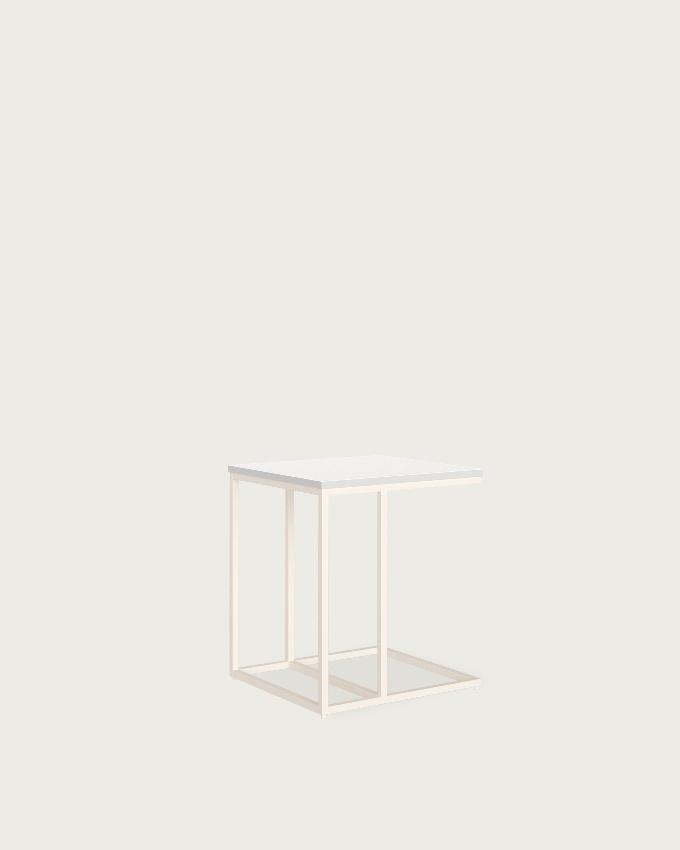Table d'appoint Zenit basse avec plateau en mélamine soul blanc et pied métallique ivoire 40 x 40 cm