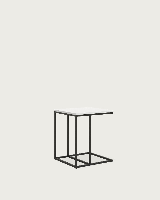 Table d'appoint Zenit basse avec plateau en mélamine blanc extra et pied métallique noir 40 x 40 cm