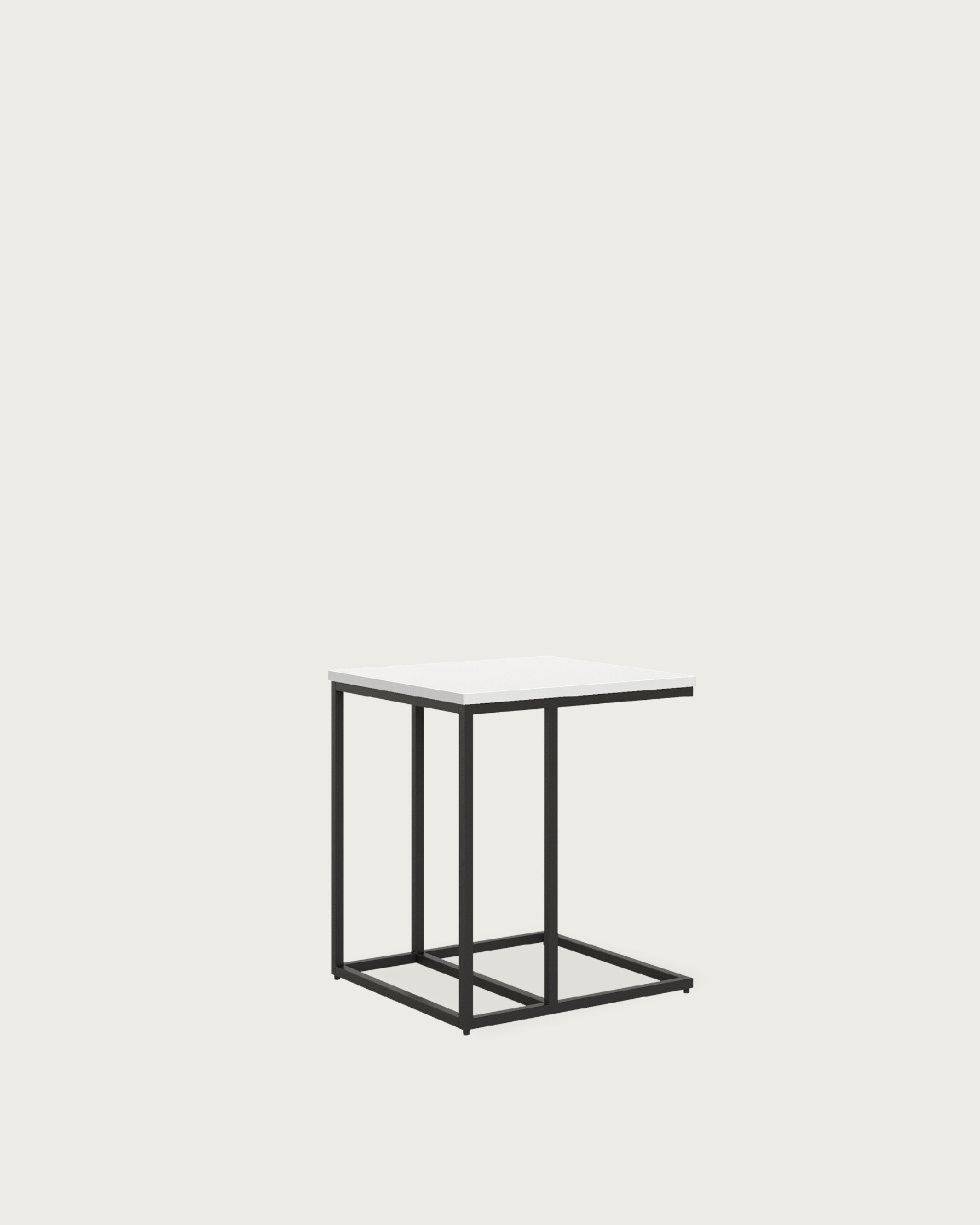 Table d'appoint Zenit basse avec plateau en mélamine blanc extra et pied métallique noir 40 x 40 cm