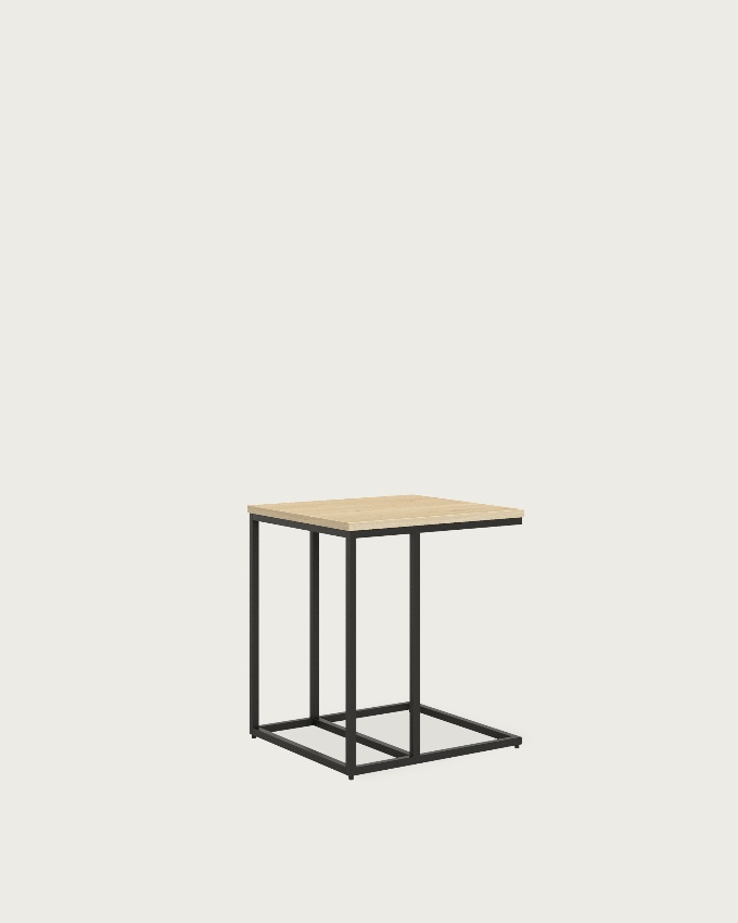 Table auxiliaire Zenit basse avec plateau en mélamine chêne naturel et pied métallique noir 40 x 40 cm