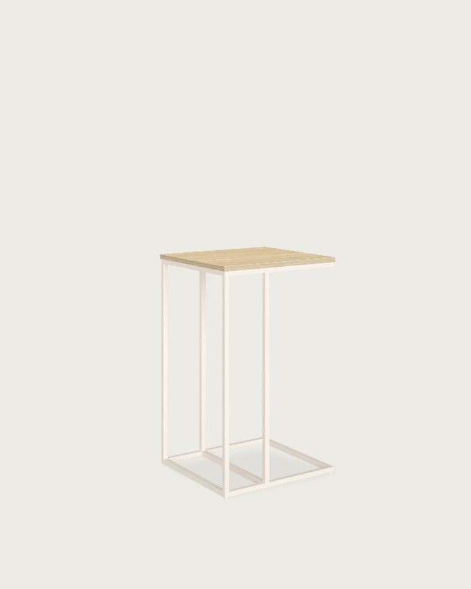 Zenit high side table with natural oak melamine top and ivory metal leg 40 x 40 cm