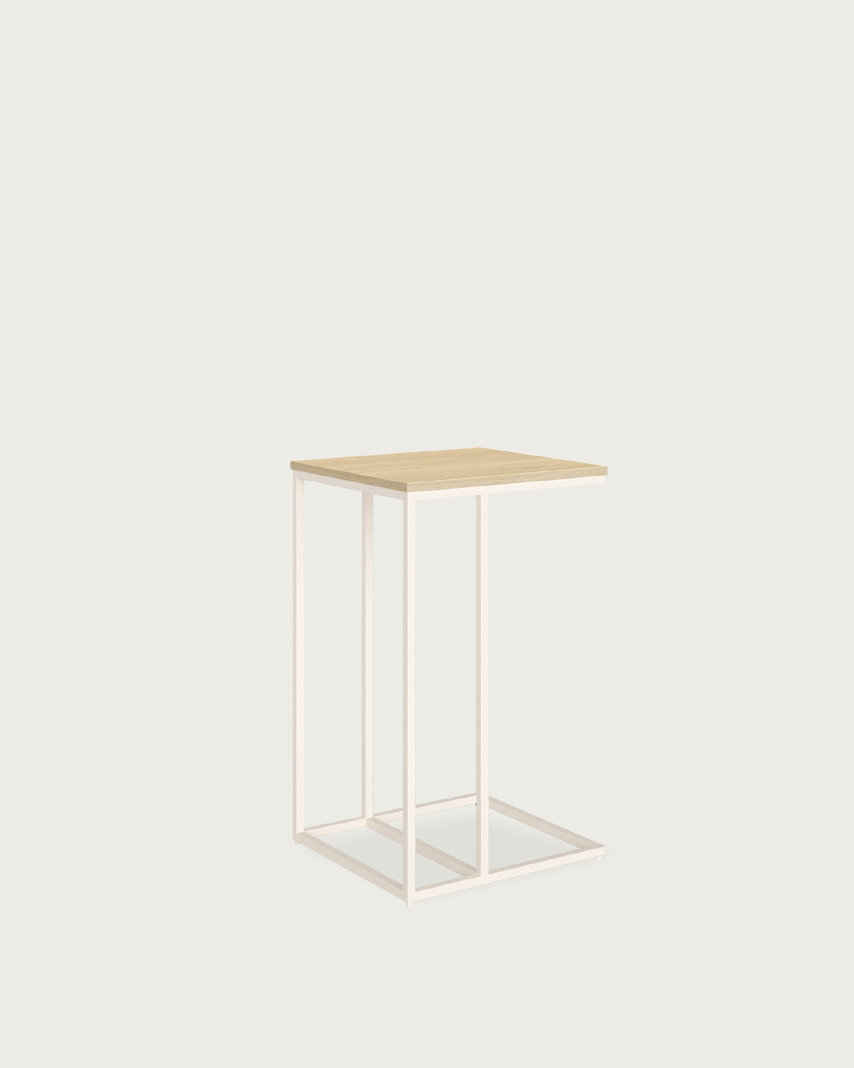 Zenit high side table with natural oak melamine top and ivory metal leg 40 x 40 cm