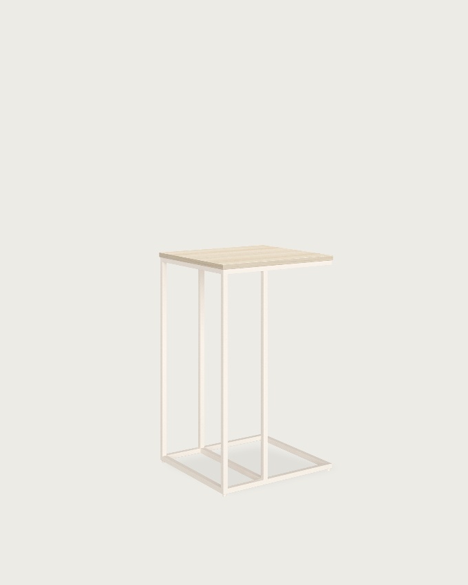 Table auxiliaire Zenit haute avec plateau en mélaminé chêne et pied métallique ivoire 40 x 40 cm