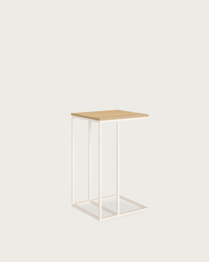 Zenith high side table with oak melamine top and ivory metal leg 40 x 40 cm