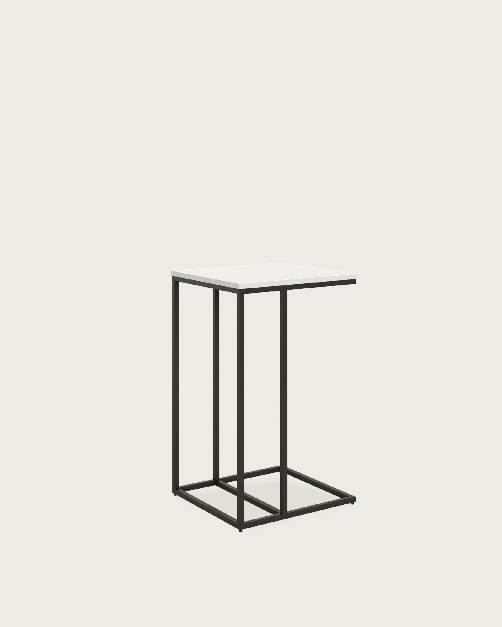 Table d'appoint Zenit haute avec plateau en mélamine blanc extra et pied métallique noir 40 x 40 cm