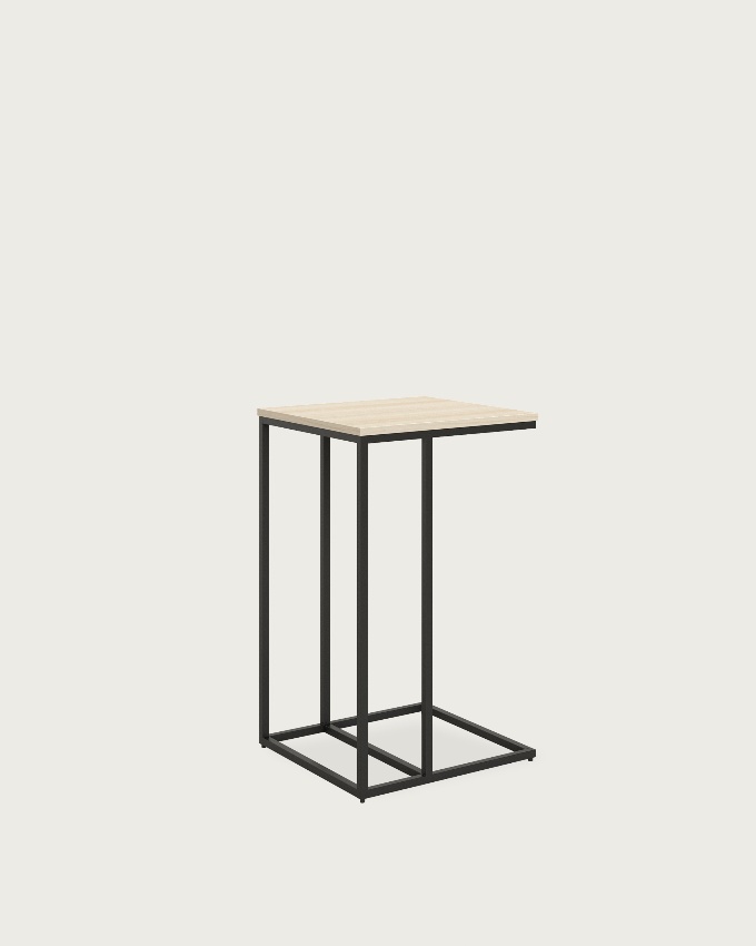 Zenit high side table with an oak melamine top and black metal leg 40 x 40 cm