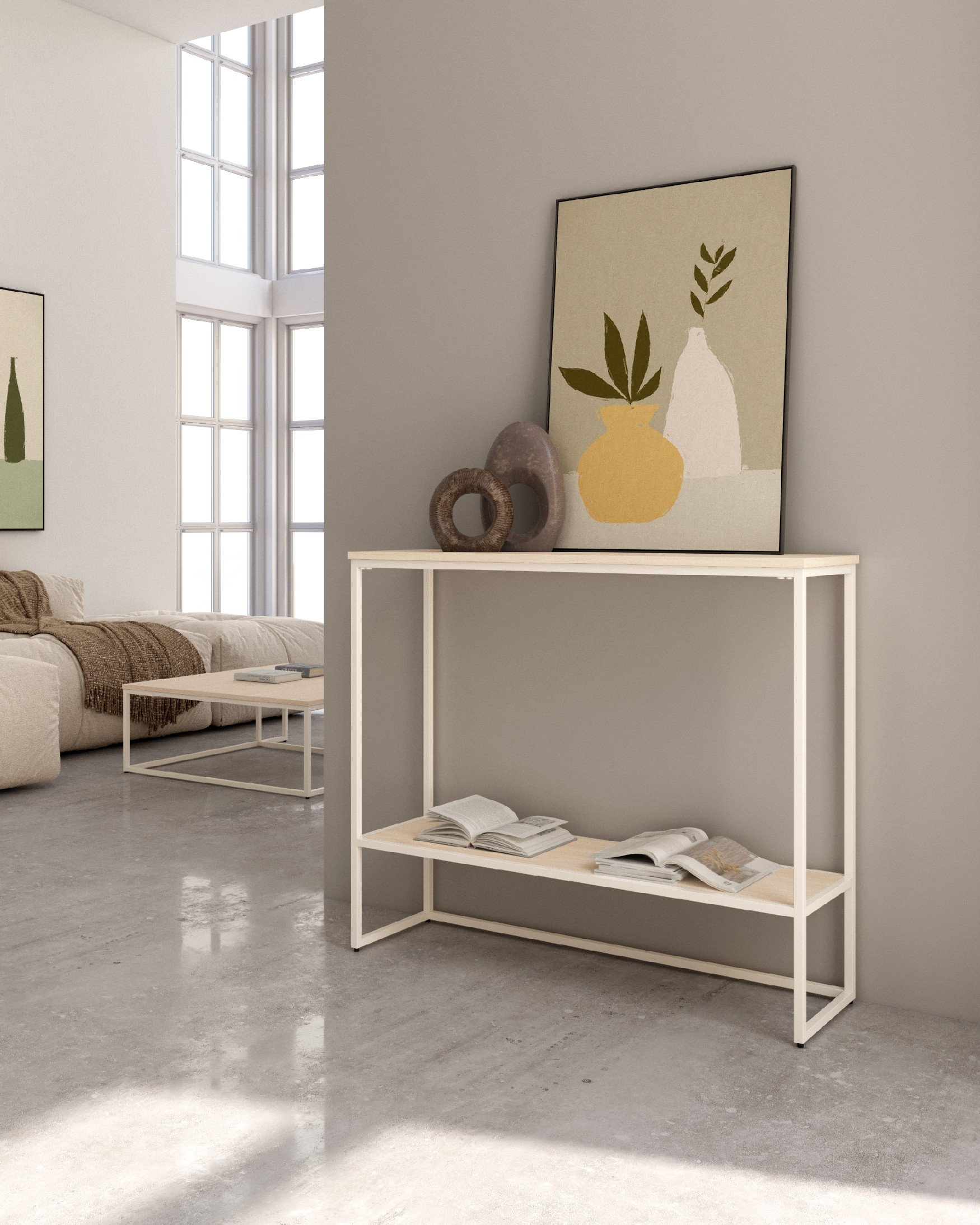 Zenit melamine receiver in alpine and ivory structure, 90 x 26 x 77 cm