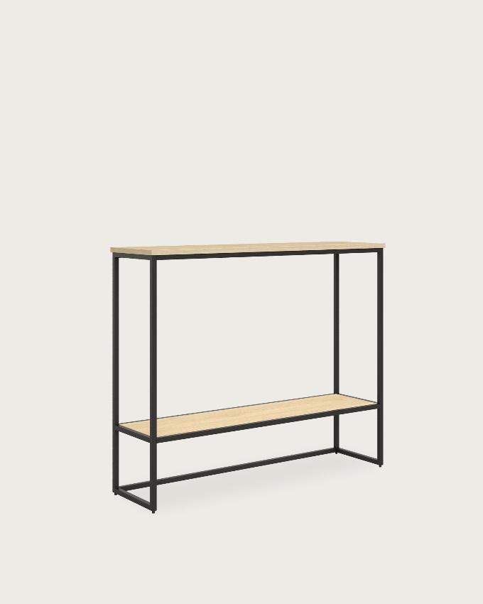 Zenit reception unit made of natural oak melamine with a black structure, 90 x 26 x 77 cm