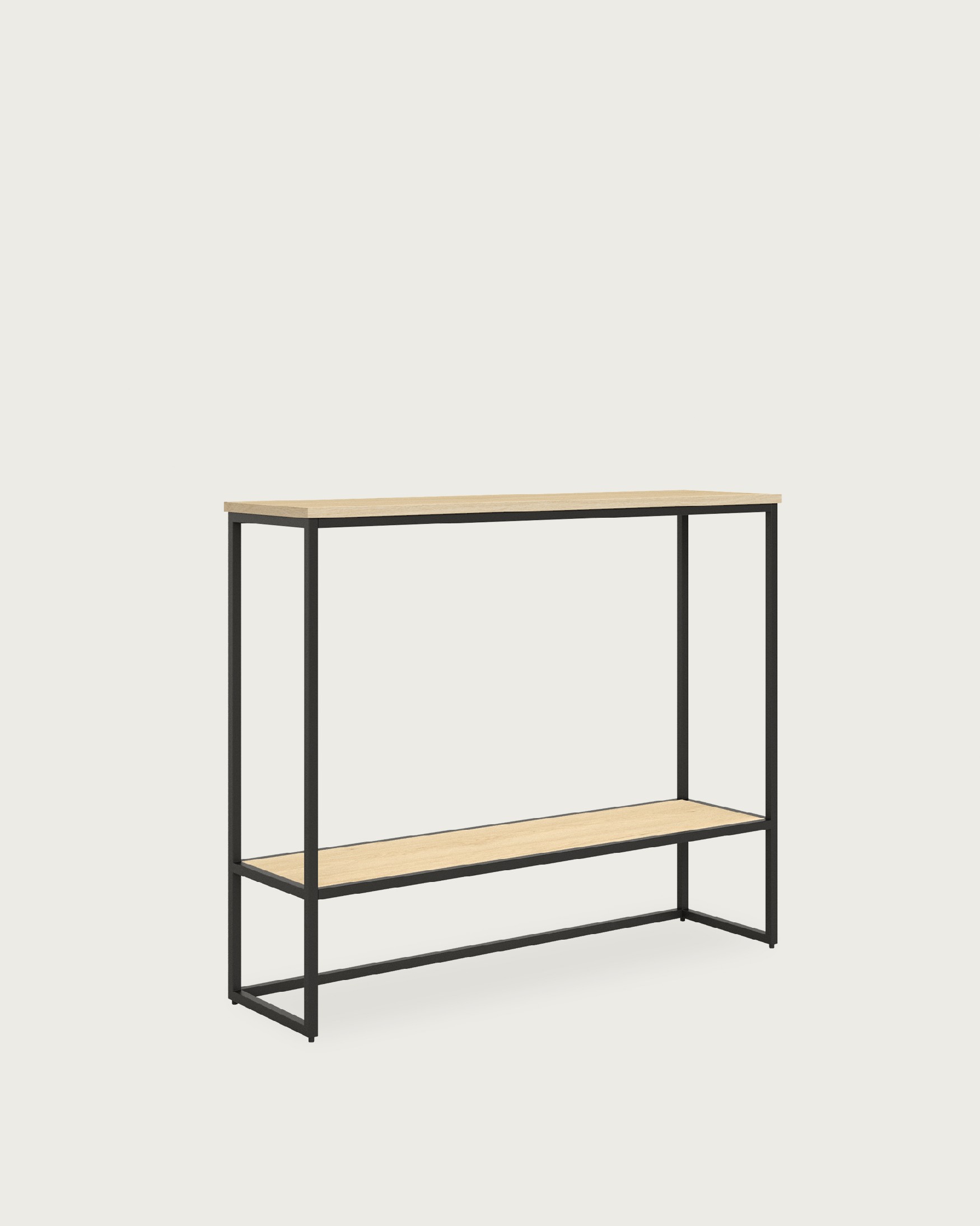 Zenit reception unit made of natural oak melamine with a black structure, 90 x 26 x 77 cm