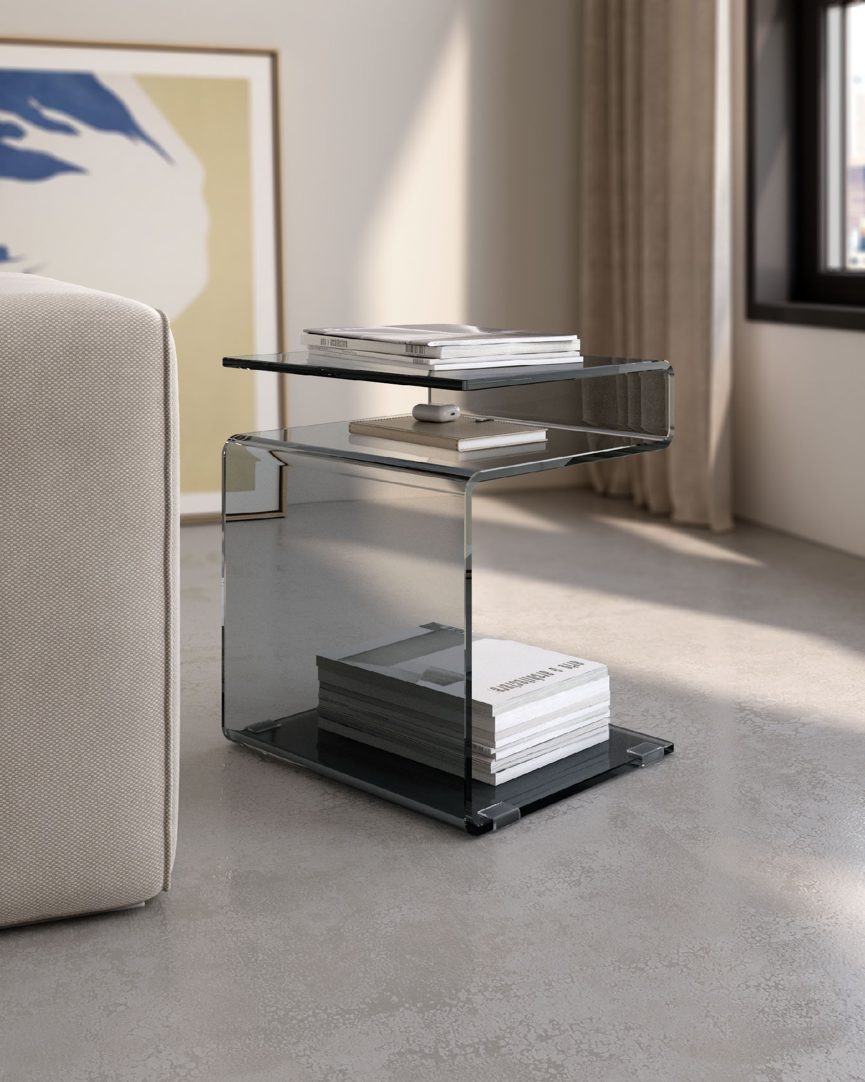 Zeta auxiliary table made of tempered glass in graphite color (12 mm)
