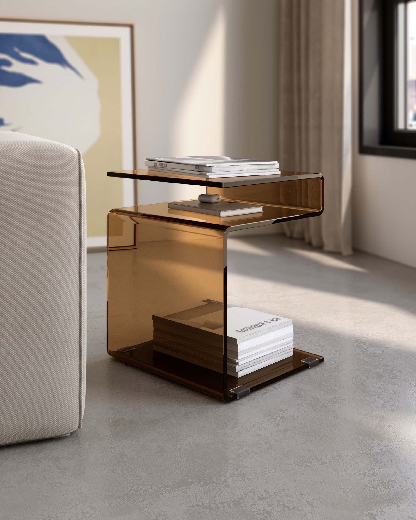 Zeta auxiliary table with tempered glass in brown color (12 mm)