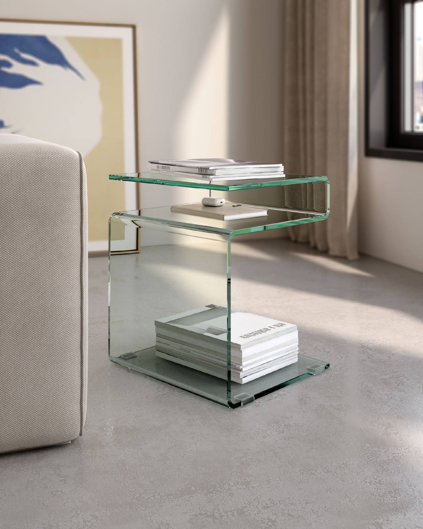Mesa auxiliar Zeta de cristal templado color transparente (12 mm)