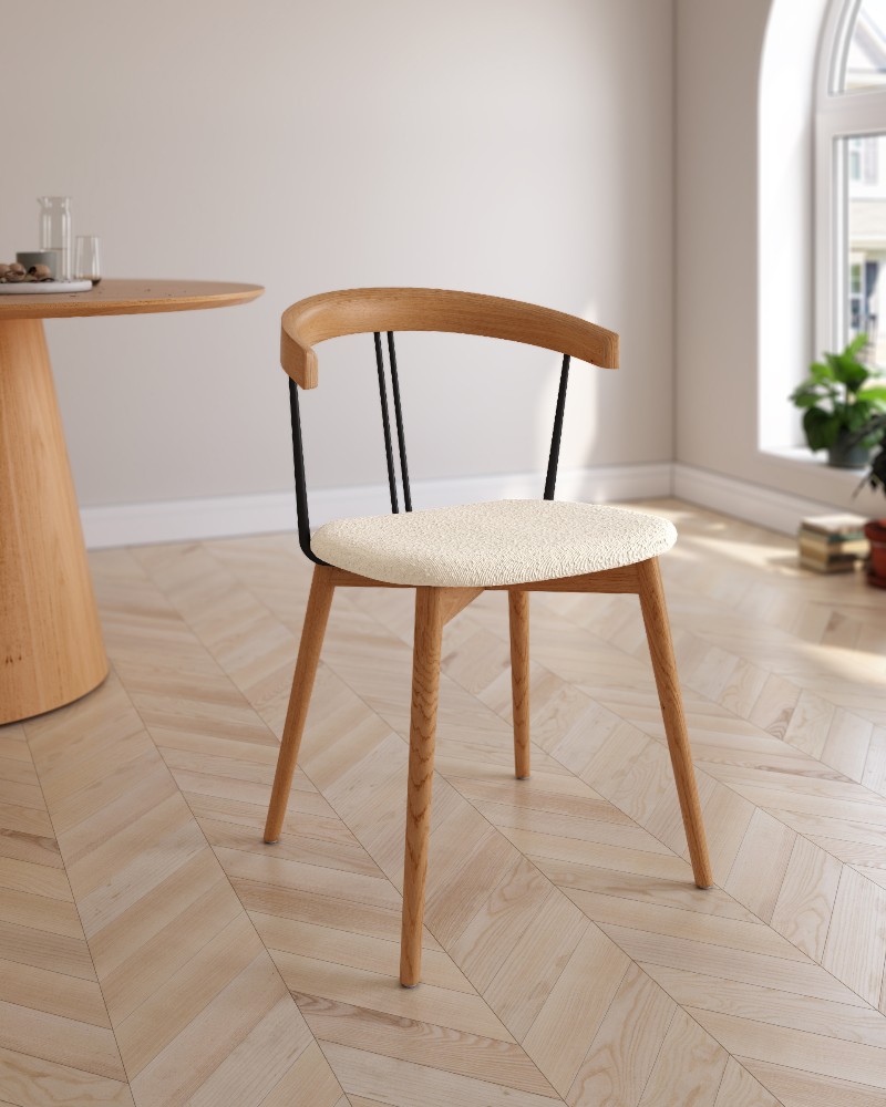 Chaise Zion avec revêtement en agneau et structure en chêne naturel