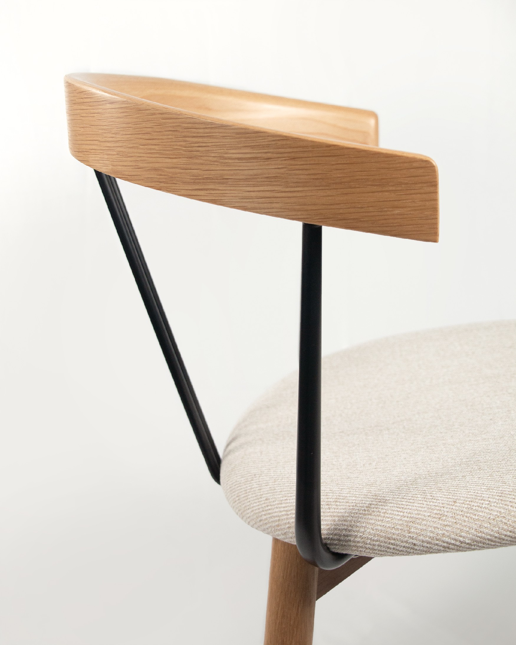 Zion chair with mother-of-pearl upholstery and natural oak structure