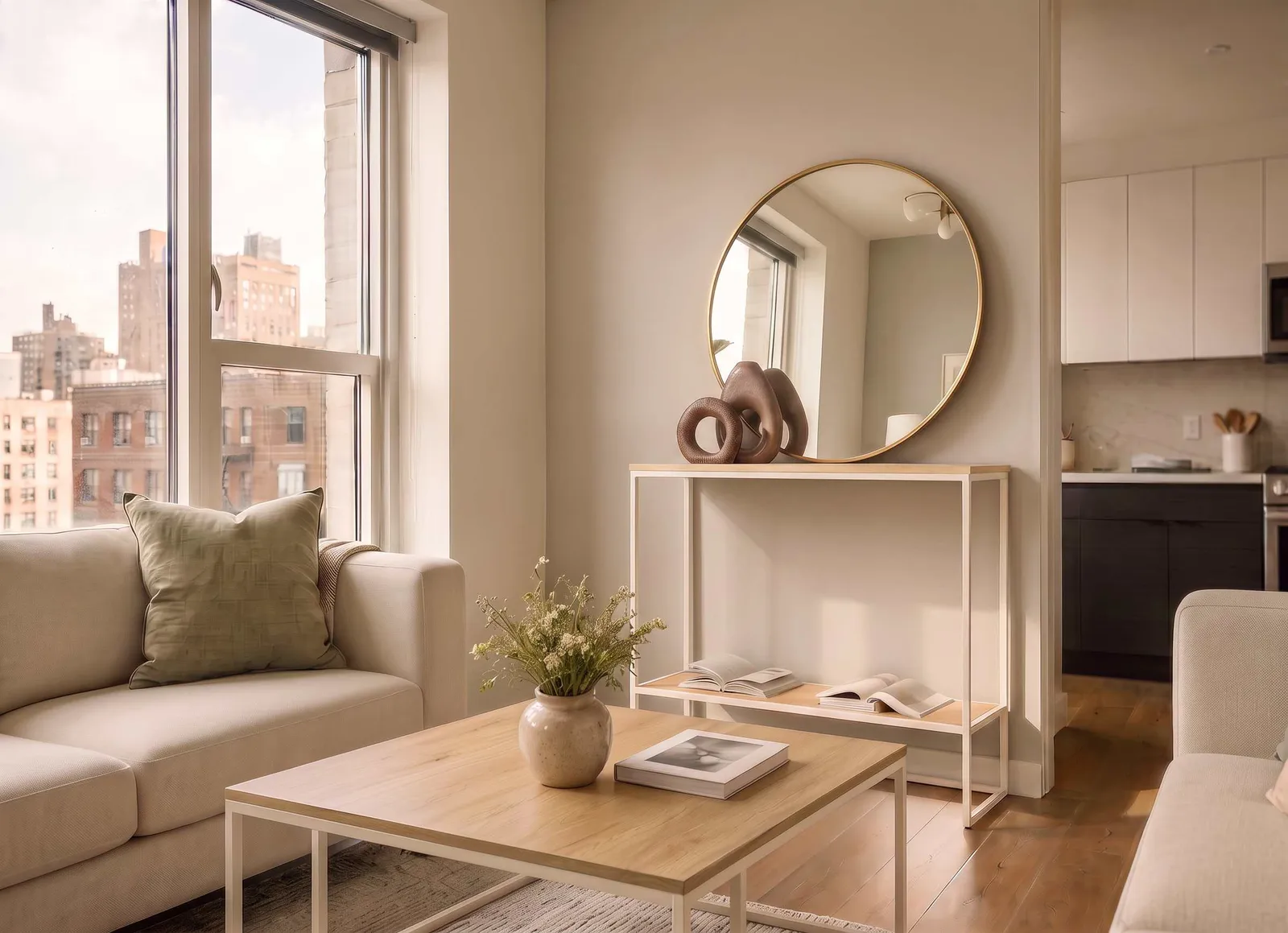 Salón pequeño con colección de muebles Zenit para dar sensación de amplitud